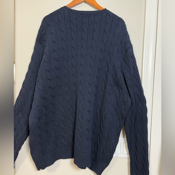 Polo by Ralph Lauren Big & Tall 3XLT Navy Cotton Crewneck Cable-Knit, Red Pony - Picture 5 of 16
